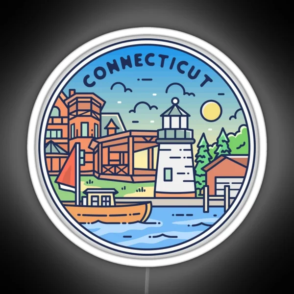 Connecticut CT Illustrated Badge Retro RGB Neon Sign