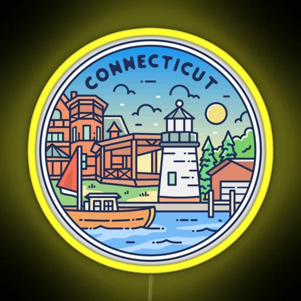 Connecticut CT Illustrated Badge Retro RGB Neon Sign