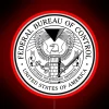 Federal Bureau of Control logo in vibrant RGB neon lighting
