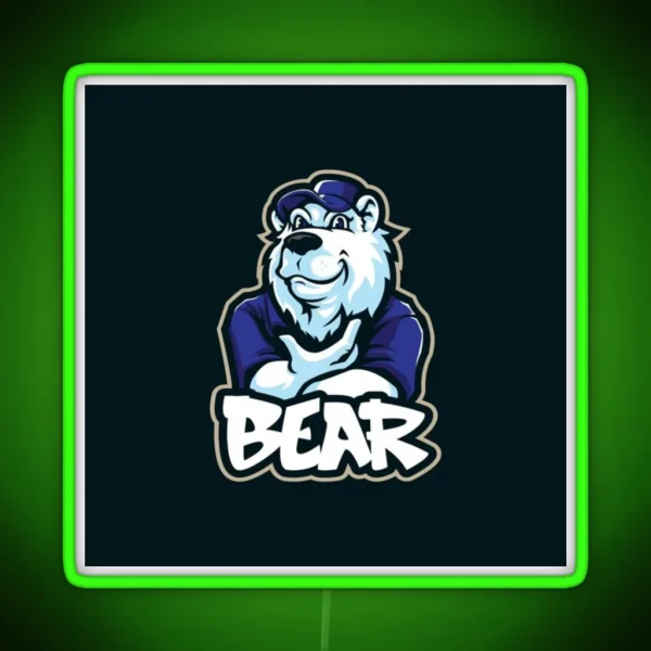 Cool Bear Mascot Design RGB Neon Sign