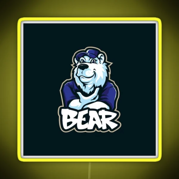 Cool Bear Mascot Design RGB Neon Sign