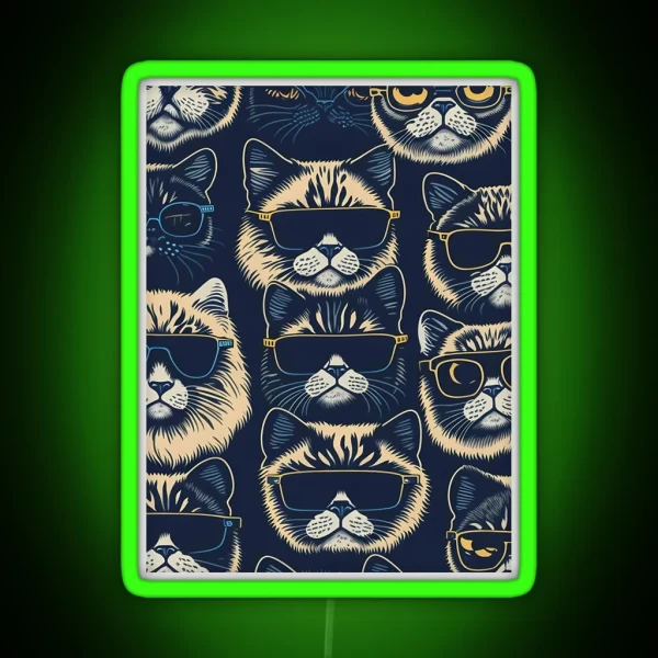 Cool Cat Crew 2 Goggles And Attitude RGB Neon Sign