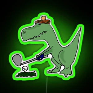 Cool Funky Green T Rex Dinosaur Playing Golf RGB Neon Sign