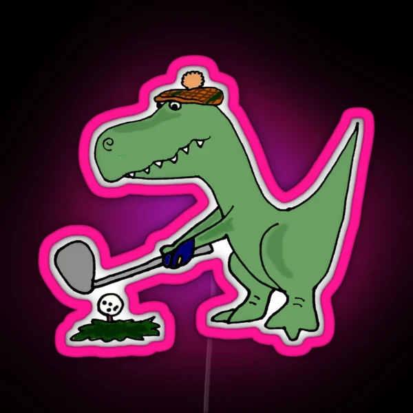 Cool Funky Green T Rex Dinosaur Playing Golf RGB Neon Sign