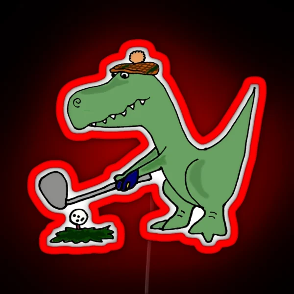 Cool Funky Green T Rex Dinosaur Playing Golf RGB Neon Sign