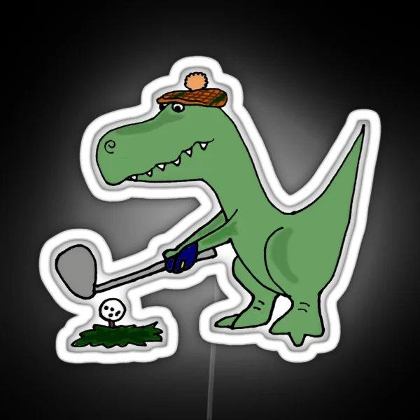 Cool Funky Green T Rex Dinosaur Playing Golf RGB Neon Sign