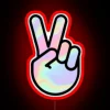 Peaceful glow of colorful RGB neon peace symbol decor accent