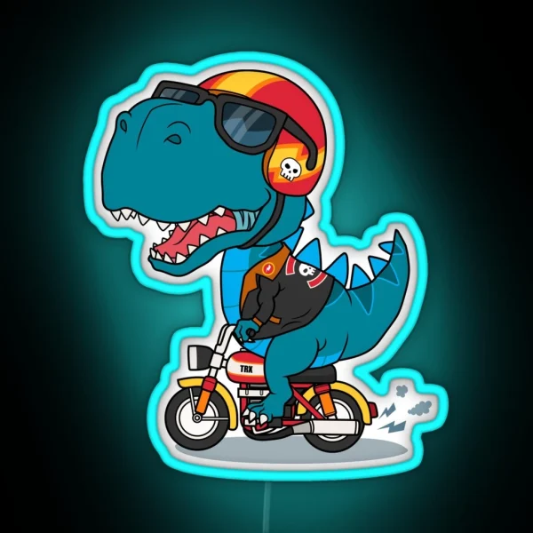 Cool T Rex Biker RGB Neon Sign