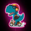 Vintage RGB LED Neon Sign Displaying A Cool T-Rex Biker
