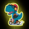 Vibrant Dinosaur Biker Motif LED Sign with Colorful Neon Accents