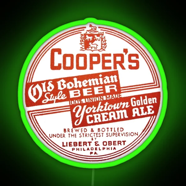 Cooper S Old Bohemian Style Beer Yorktown Golden Cream RGB Neon Sign