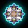 Coptic Orthodox symbol shining brightly with neon blue illuminated design