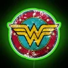 Neon Wonder Woman Wall Sign Featuring Vibrant Watercolor Design Illustration