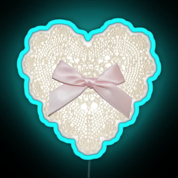 Coquette Balletcore Heart Lace Bow RGB Neon Sign