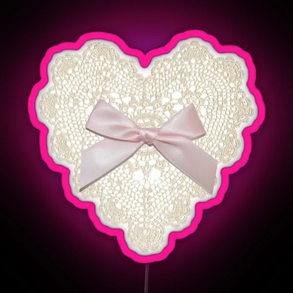 Coquette Balletcore Heart Lace Bow RGB Neon Sign