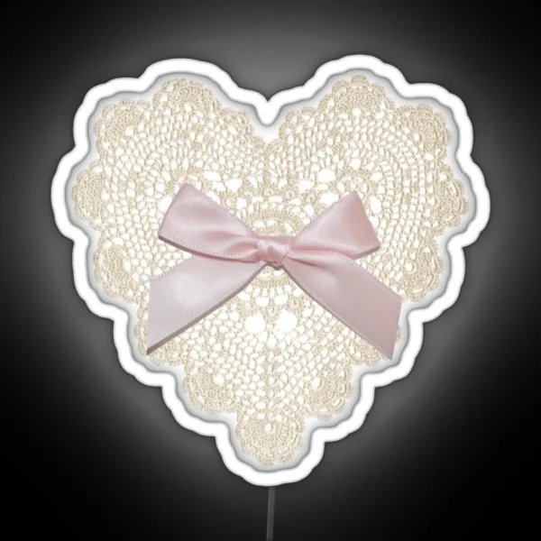 Coquette Balletcore Heart Lace Bow RGB Neon Sign