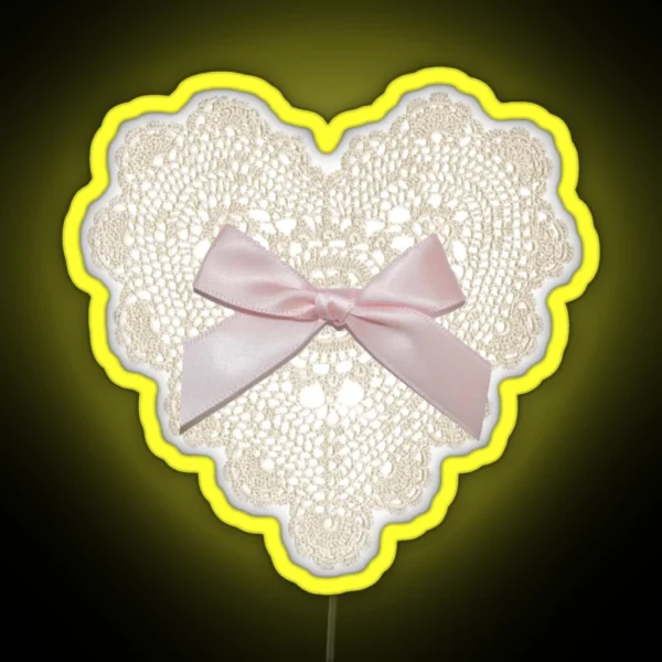 Coquette Balletcore Heart Lace Bow RGB Neon Sign