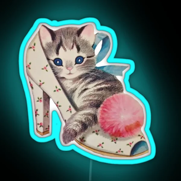 Coquette Balletcore Vintage Cat RGB Neon Sign
