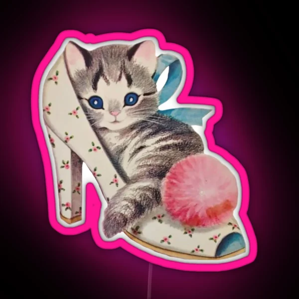 Coquette Balletcore Vintage Cat RGB Neon Sign