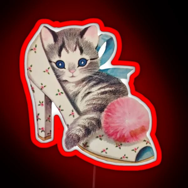 Coquette Balletcore Vintage Cat RGB Neon Sign