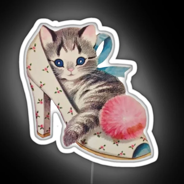 Coquette Balletcore Vintage Cat RGB Neon Sign