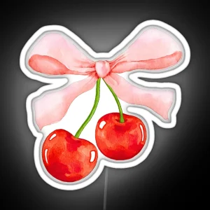 Coquette Cherry Ribbon Pink Design RGB Neon Sign