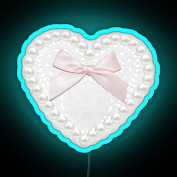 Coquette Heart Bow Lace Pearl Pink RGB Neon Sign