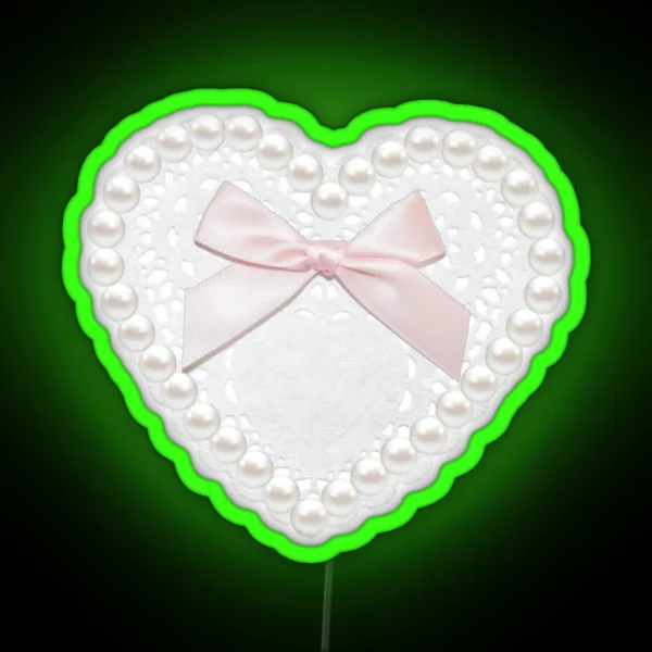 Coquette Heart Bow Lace Pearl Pink RGB Neon Sign