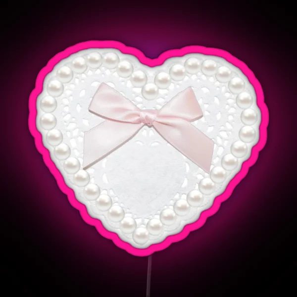 Coquette Heart Bow Lace Pearl Pink RGB Neon Sign