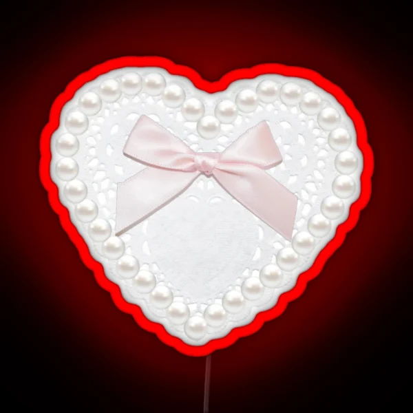 Coquette Heart Bow Lace Pearl Pink RGB Neon Sign