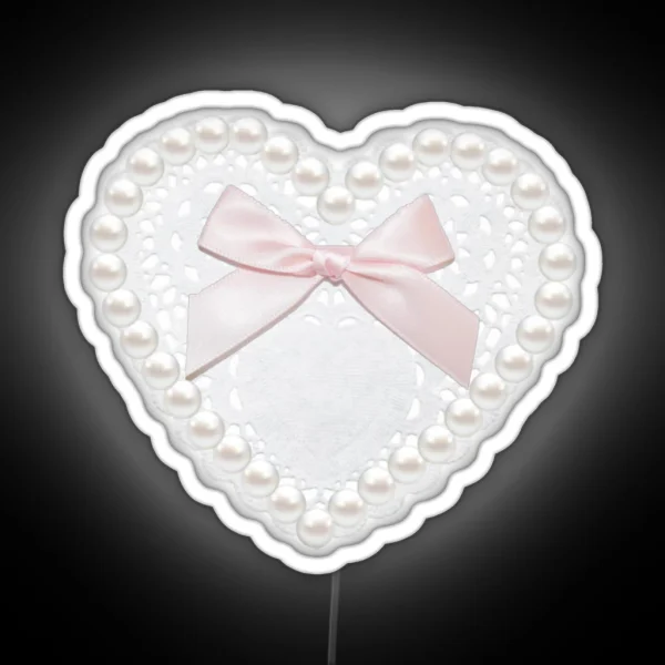 Coquette Heart Bow Lace Pearl Pink RGB Neon Sign