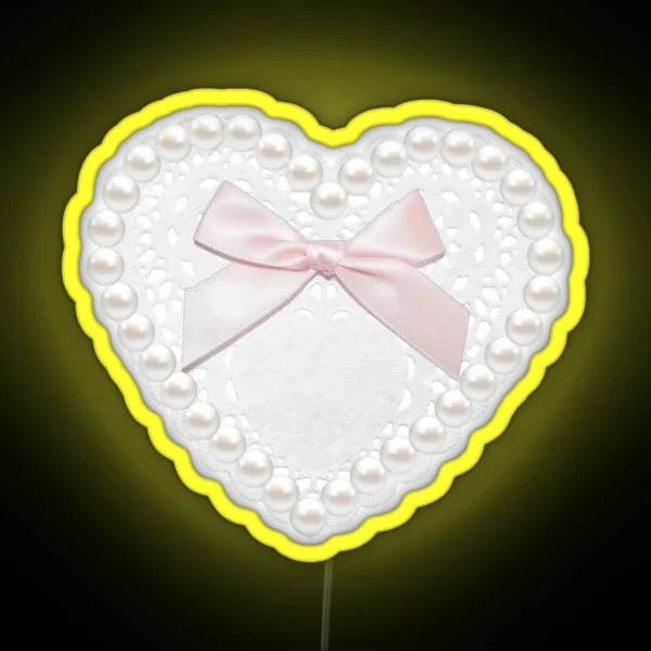 Coquette Heart Bow Lace Pearl Pink RGB Neon Sign