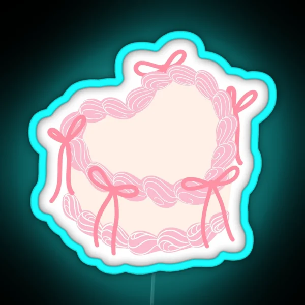 Coquette Heart Shaped Pink Cake With Bows RGB Neon Sign