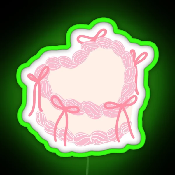 Coquette Heart Shaped Pink Cake With Bows RGB Neon Sign