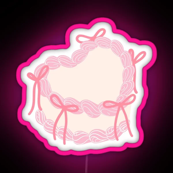 Coquette Heart Shaped Pink Cake With Bows RGB Neon Sign