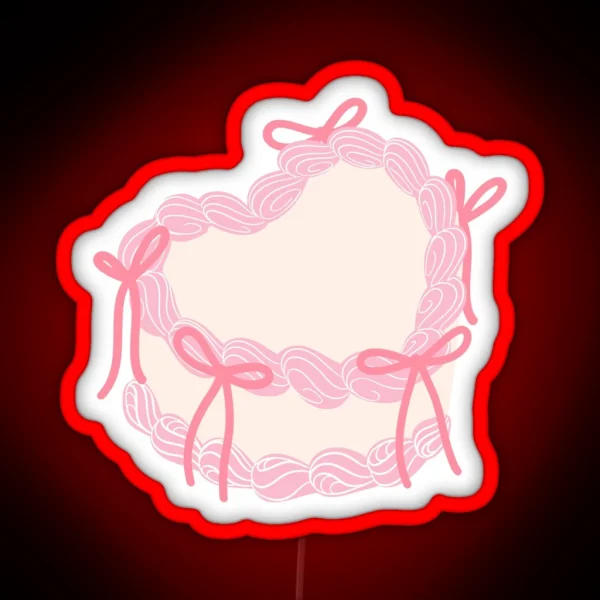 Coquette Heart Shaped Pink Cake With Bows RGB Neon Sign