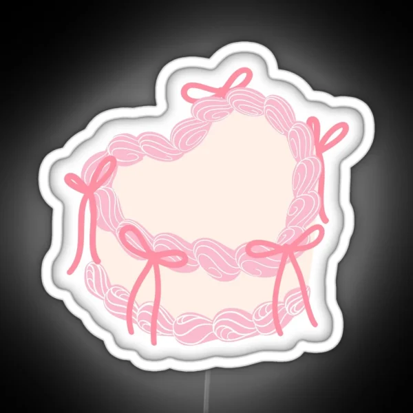 Coquette Heart Shaped Pink Cake With Bows RGB Neon Sign