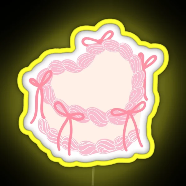 Coquette Heart Shaped Pink Cake With Bows RGB Neon Sign
