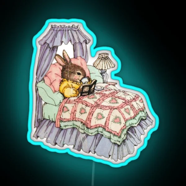 Coquette Vintage Bunny Reading A Book RGB Neon Sign