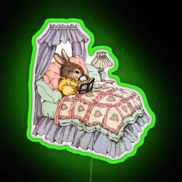 Coquette Vintage Bunny Reading A Book RGB Neon Sign