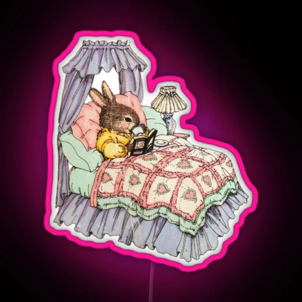 Coquette Vintage Bunny Reading A Book RGB Neon Sign