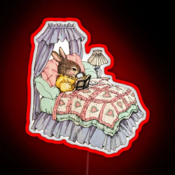 Coquette Vintage Bunny Reading A Book RGB Neon Sign