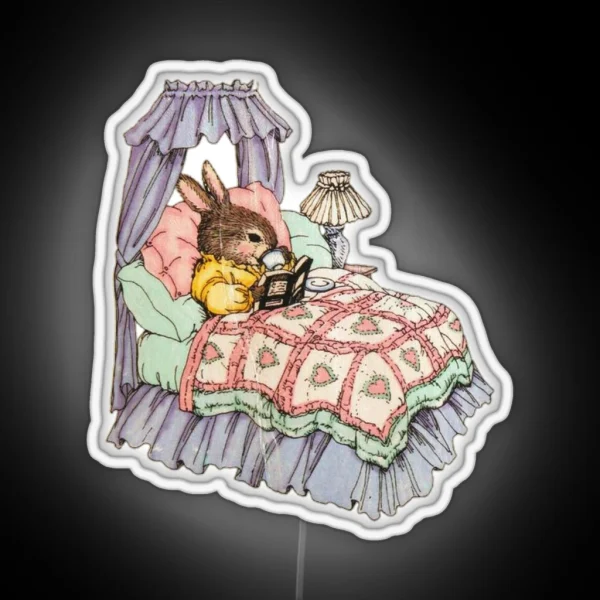 Coquette Vintage Bunny Reading A Book RGB Neon Sign