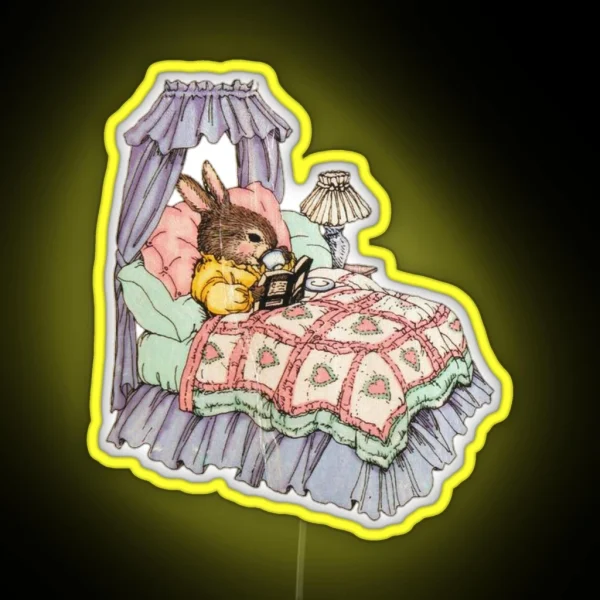 Coquette Vintage Bunny Reading A Book RGB Neon Sign