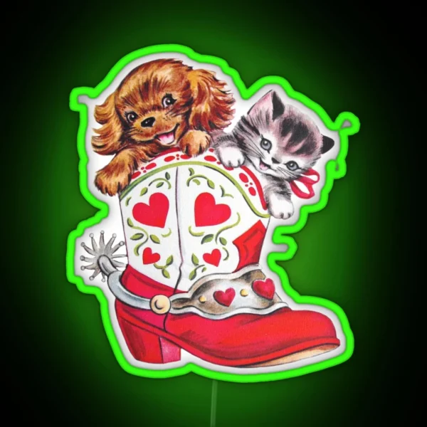 Coquette Vintage Cat Dog In Boots RGB Neon Sign