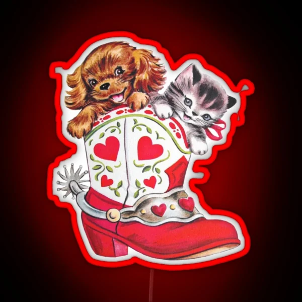 Coquette Vintage Cat Dog In Boots RGB Neon Sign
