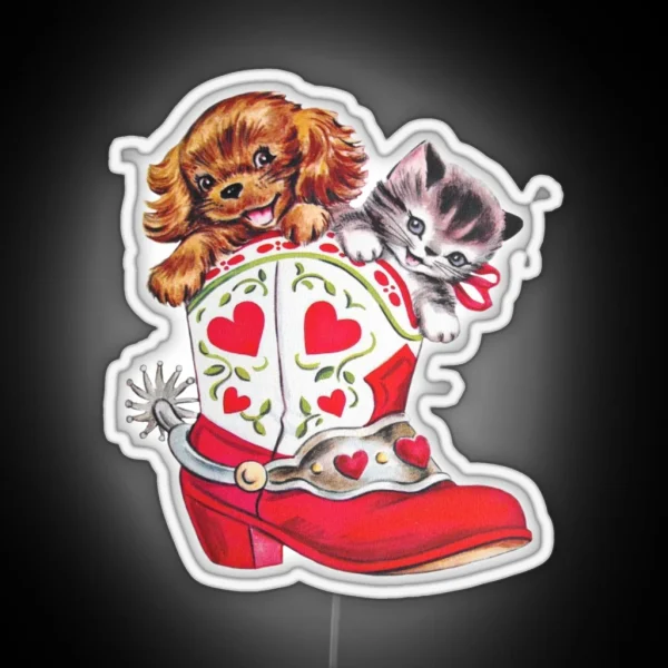 Coquette Vintage Cat Dog In Boots RGB Neon Sign