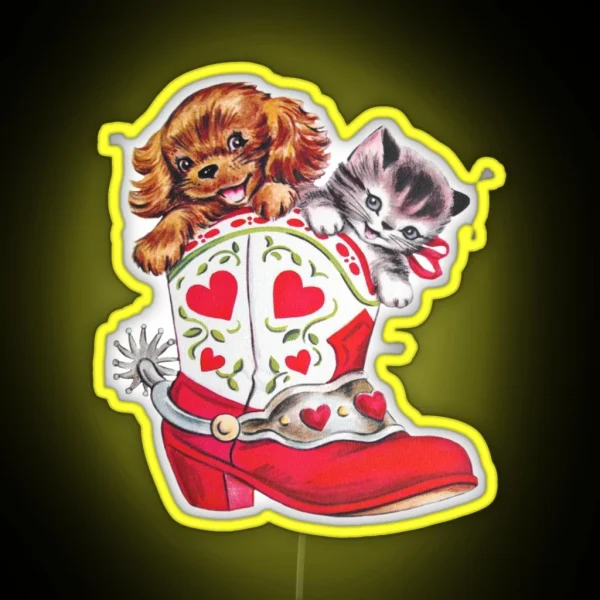 Coquette Vintage Cat Dog In Boots RGB Neon Sign