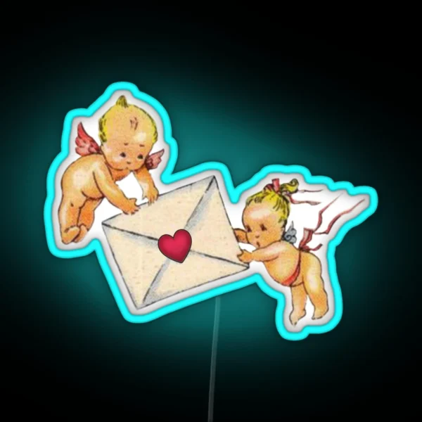 Coquette Vintage Cherub Love Letter RGB Neon Sign