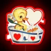 Vintage-inspired coquettish duck silhouette in colorful RGB neon lighting.